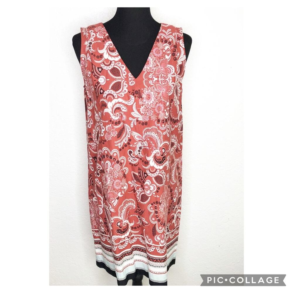 Ann Taylor Factory rust red black white floral sleeveless shift dress size 6 NWT